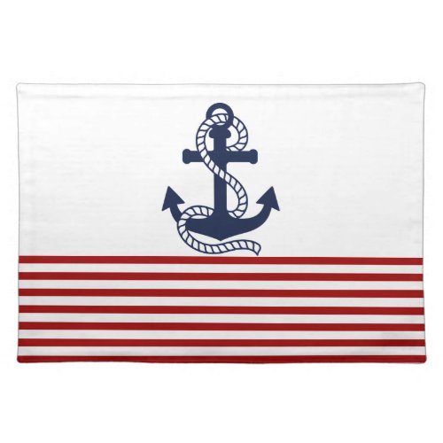Nautical Red White Stripes and Blue Anchor Placemat