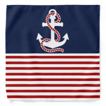 Nautical Red White Stripes and White Anchor