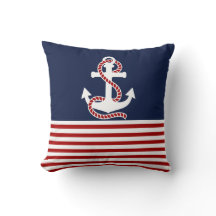 Nautical Red White Stripes and White Anchor