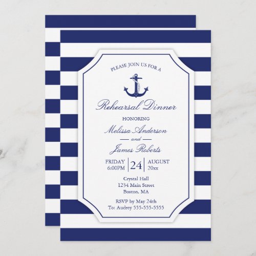 Nautical Rehearsal Dinner Anchor Navy Wedding Invitation