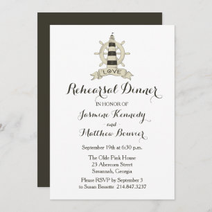 Nautical Rehearsal Dinner Brown Lighthouse Ship Invitation