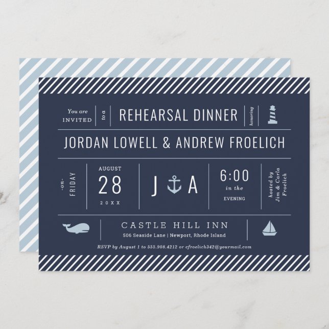 Nautical Rehearsal Dinner Invitation Announcement (Front/Back)