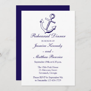 Nautical Rehearsal Dinner Navy Blue Ship Anchor Invitation