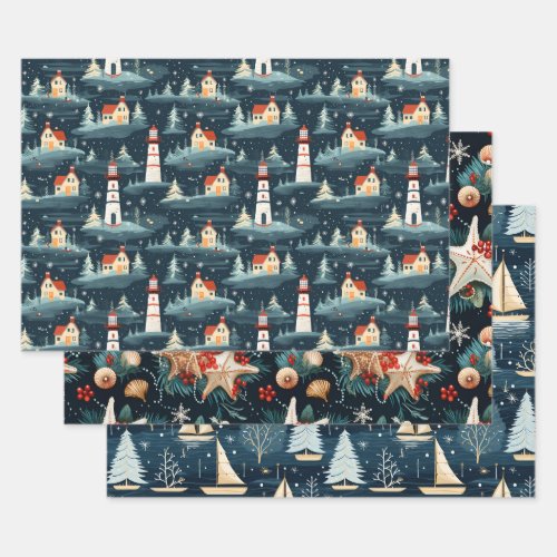 Nautical Retro Christmas Pattern  Wrapping Paper Sheets