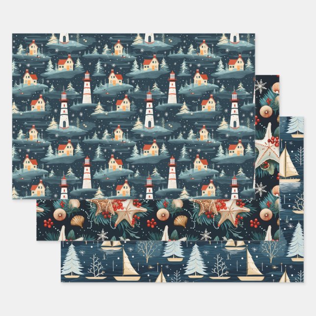 Nautical Retro Christmas Pattern  Wrapping Paper Sheets (Set)