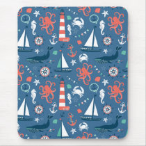 Nautical retro sailor girly pattern with anchors mouse pad