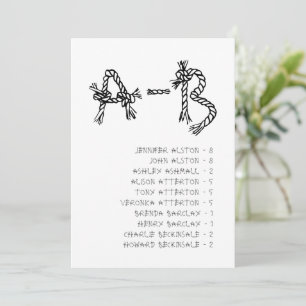 Nautical Rope Alphabet Wedding Seating Chart Card
