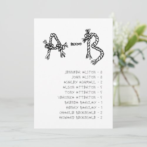 Nautical Rope Alphabet Wedding Seating Chart Card