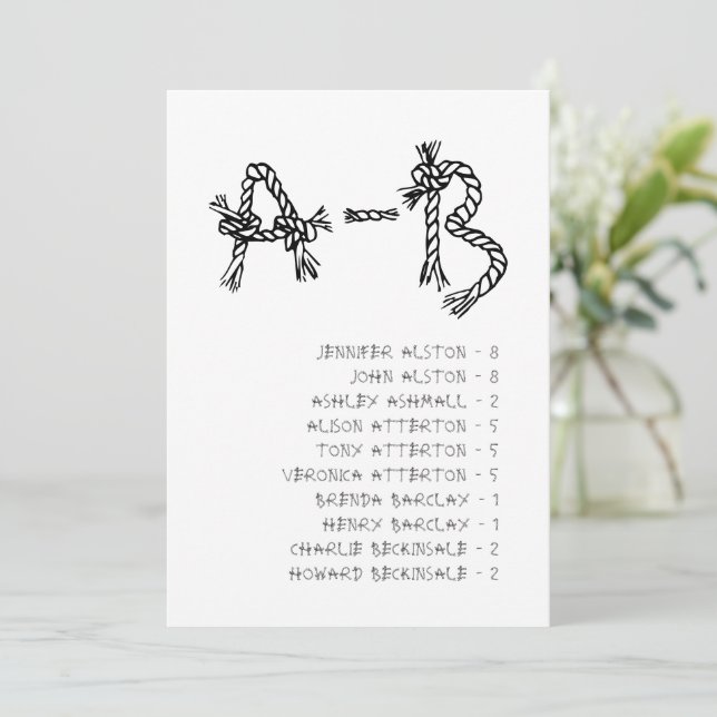 Nautical Rope Alphabet Wedding Seating Chart Card  (Standing Front)