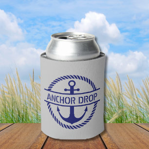 Nautical Rope & Anchor Monogram  Can Cooler