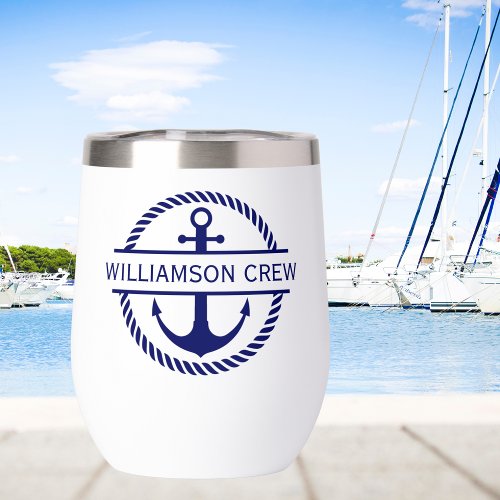 Nautical Rope  Anchor Monogram Crew  Thermal Wine Tumbler