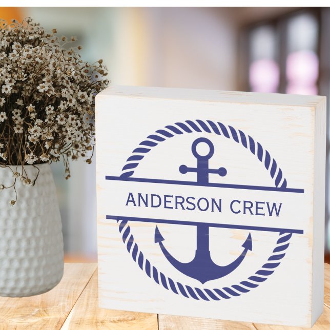 Nautical Rope & Anchor Monogram Crew  Wooden Box Sign (Creator Uploaded)