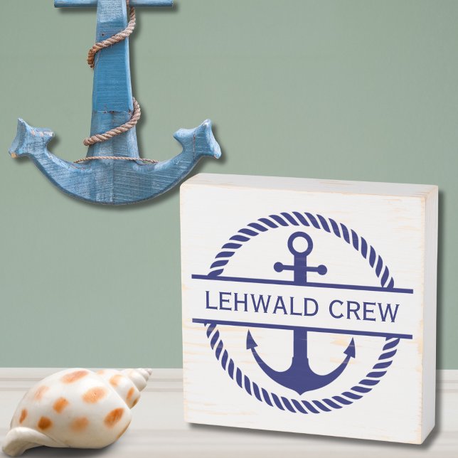 Nautical Rope & Anchor Monogram Crew  Wooden Box Sign (Creator Uploaded)