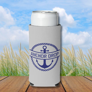 Nautical Rope & Anchor Monogram  Seltzer Can Cooler