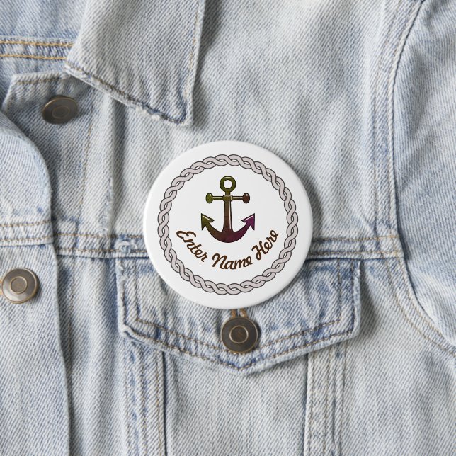 Nautical Rope and Anchor Custom Name Badge Button (In Situ)