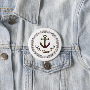 Nautical Rope and Anchor Custom Name Badge Button