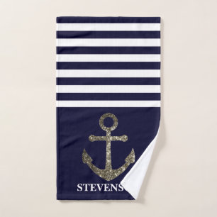 Nautical Rope and Anchor Family Name Sailing Blue Hand Towel