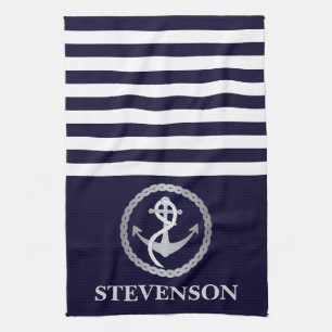Nautical Rope and Anchor Family Name Sailing Kitchen Towel