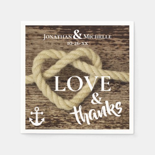 Nautical Rope and Anchor LOVE and Thanks Wedding Napkins