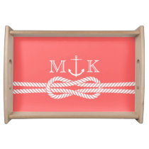 Nautical Rope and Anchor Monogram in Coral Serving Tray