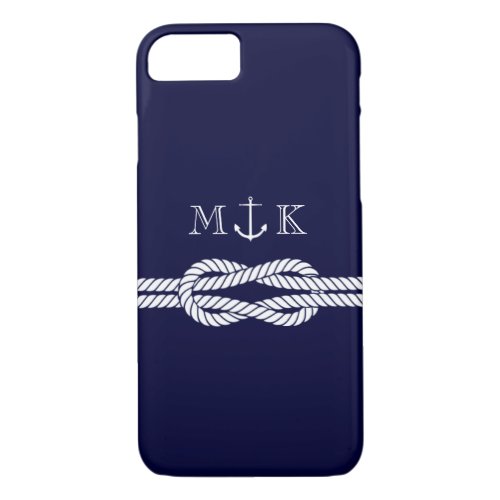 Nautical Rope and Anchor Monogram in Navy iPhone 87 Case