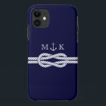 Nautical Rope and Anchor Monogram in Navy iPhone 11 Case<br><div class="desc">Nautical Anchor with rope pattern for your phone cover. Add your initials to customize this further.</div>