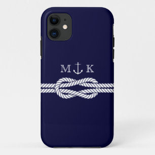 Nautical Rope and Anchor Monogram in Navy iPhone 11 Case