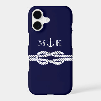 Nautical Rope and Anchor Monogram in Navy iPhone 17 Case