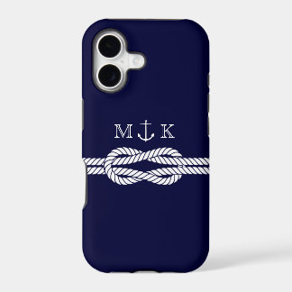 Nautical Rope and Anchor Monogram in Navy iPhone 17 Case