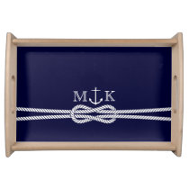 Nautical Rope and Anchor Monogram in Navy Serving Tray