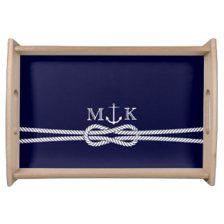 Nautical Rope and Anchor Monogram in Navy Serving Tray
