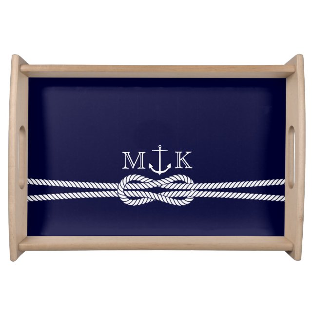 Nautical Rope and Anchor Monogram in Navy Serving Tray (Front)