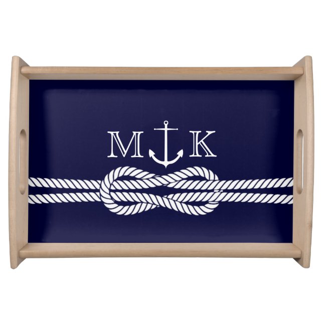 Nautical Rope and Anchor Monogram in Navy Serving Tray (Front)