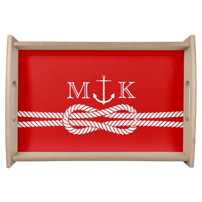 Nautical Rope and Anchor Monogram in Red Serving Tray (Front)