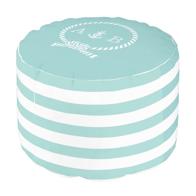 Nautical Rope and Anchor Monogram Pouf (Angled Back)