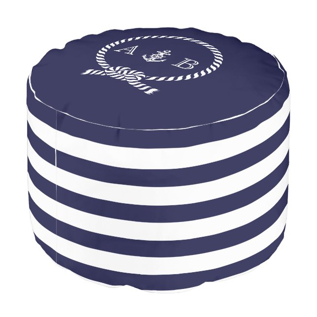 Nautical Rope and Anchor Monogram Pouf (Angled Back)