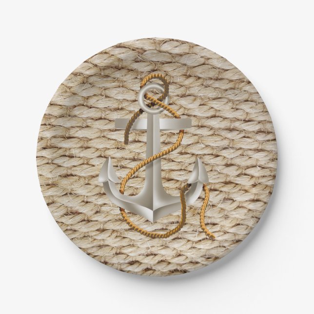 Nautical Rope and Anchor Paper Plates (Front)