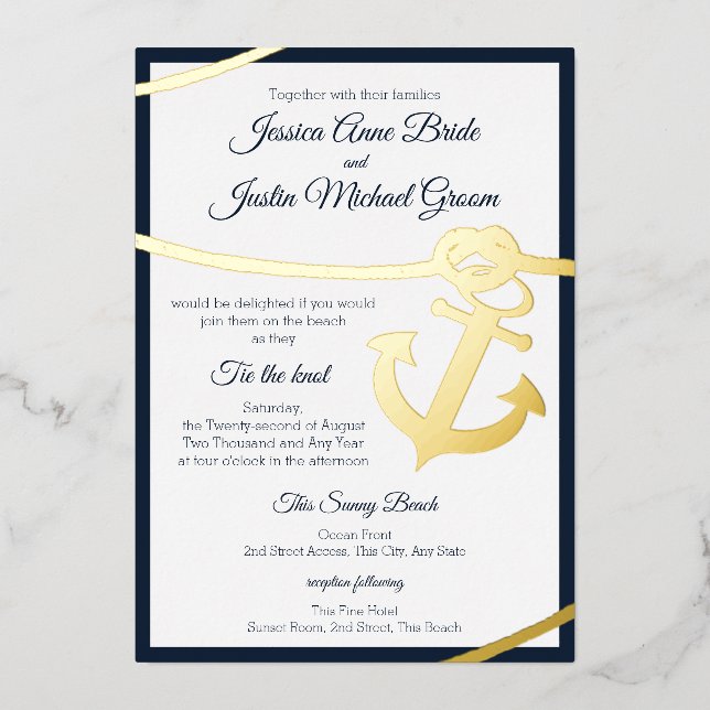 Nautical Rope and Anchor Wedding Foil Invitation (Front)