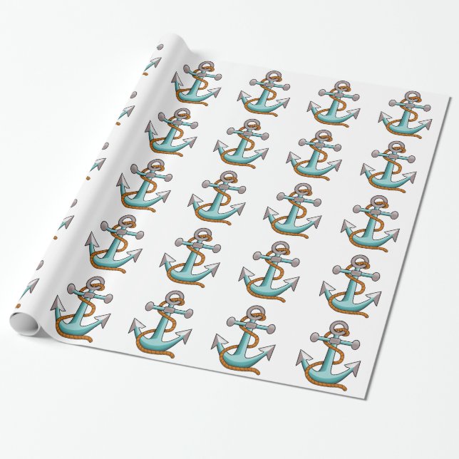 Nautical Rope And Anchor  Wrapping Paper (Unrolled)