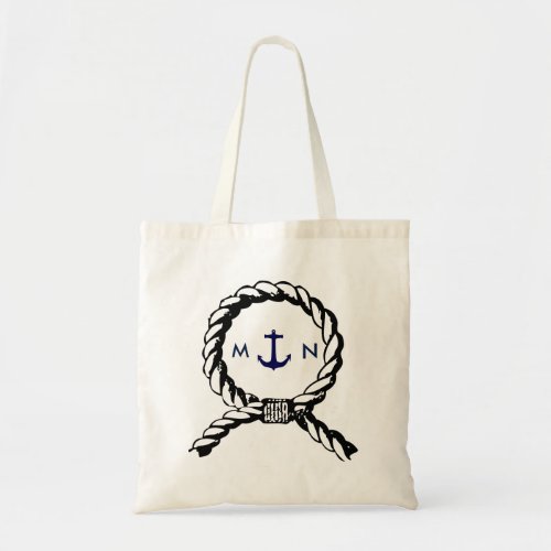Nautical Rope and Navy Blue Anchor Monogrammed Tote Bag
