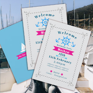 Nautical Rope Birthday Grey Invitation