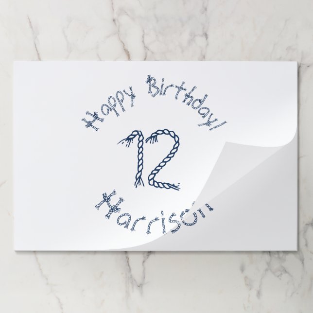 Nautical rope blue white birthday custom placemats (Folded)