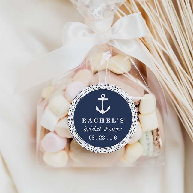Nautical Rope Braid Bridal Shower Classic Round Sticker (Creator Uploaded)