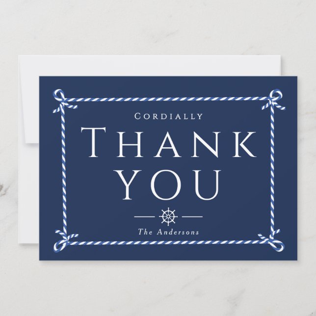 Nautical Rope Formal Navy Thank You Card (Front)