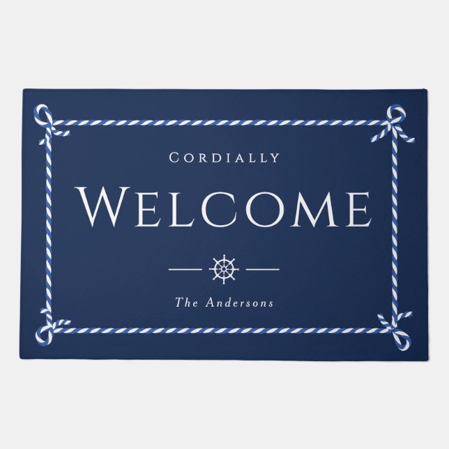Nautical Rope Formal Welcome Navy Doormat (Front)