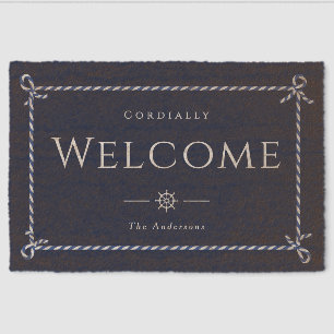 Nautical Rope Formal Welcome Navy Fiber Doormat