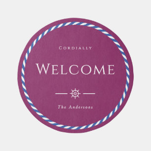 Nautical Rope Formal Welcome Wine Red Outdoor Rug