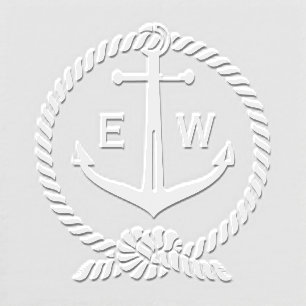Nautical Rope Frame Anchor Monogram Initial R2 Embosser