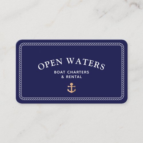 Nautical Rope Gold Boat Anchor Navy Business Card