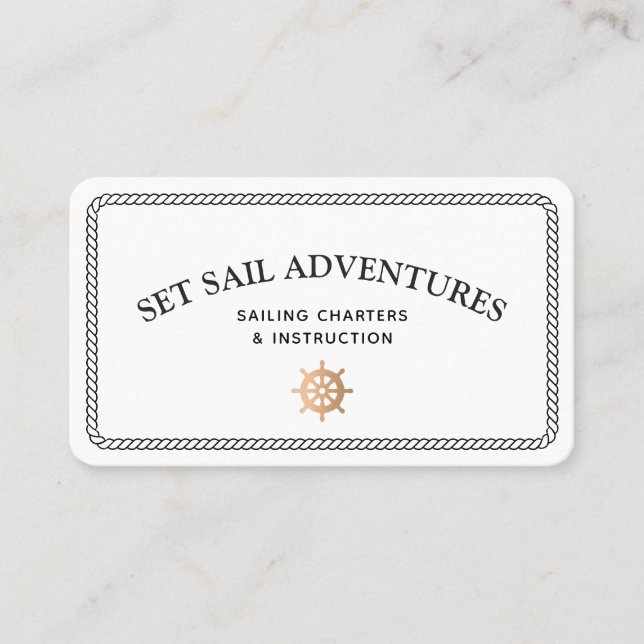 Nautical Rope Gold Ship Helm Business Card (Front)